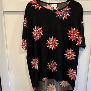 LuLaRoe Black Top with Colorful Starburst Patterns